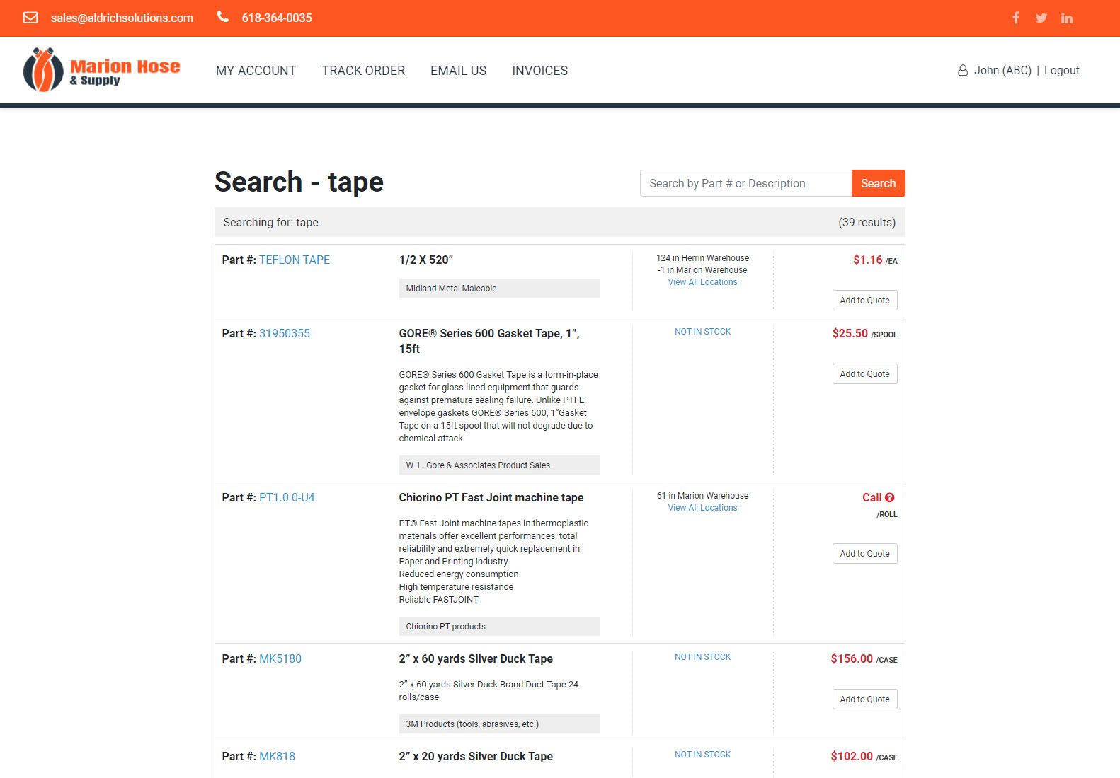 B2B Portal for P21 Product Search