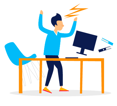 Cartoon dipiction of person flipping over a computer