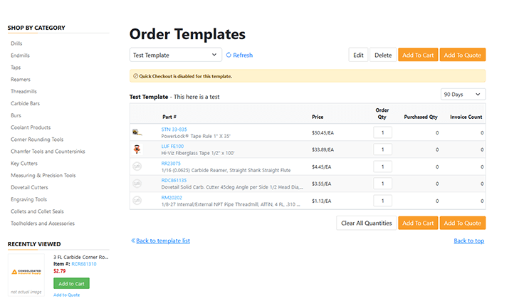 WebAlliance Order Templates feature