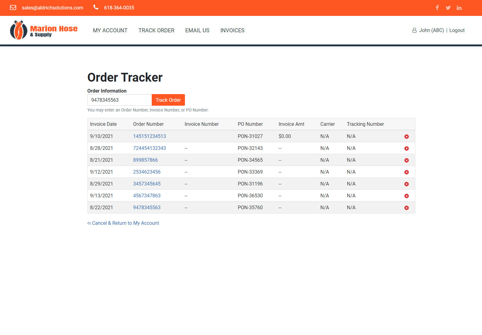 B2B Portal for P21 Order Tracking